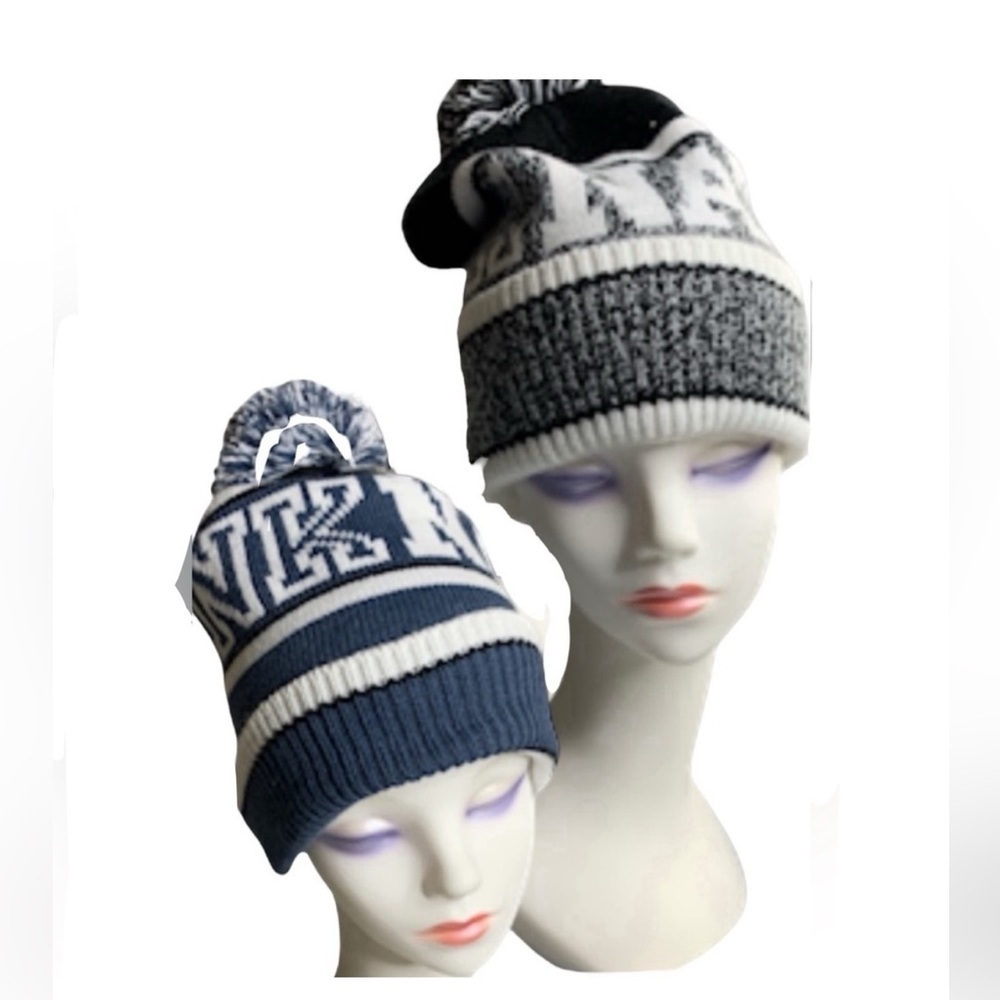 Victoria's Secret Lot Pink Nation Knit Beanies.
Black White Gray Pom Logo